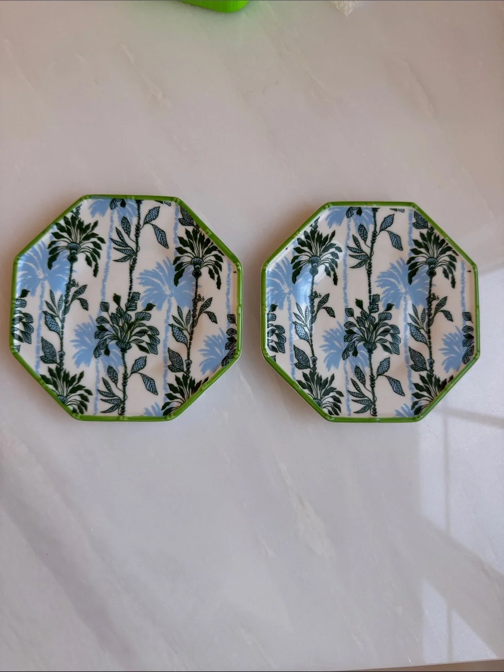Lilly Pulitzer Octagonal Palm Print Small Plates - Green & Blue (Set of 2)